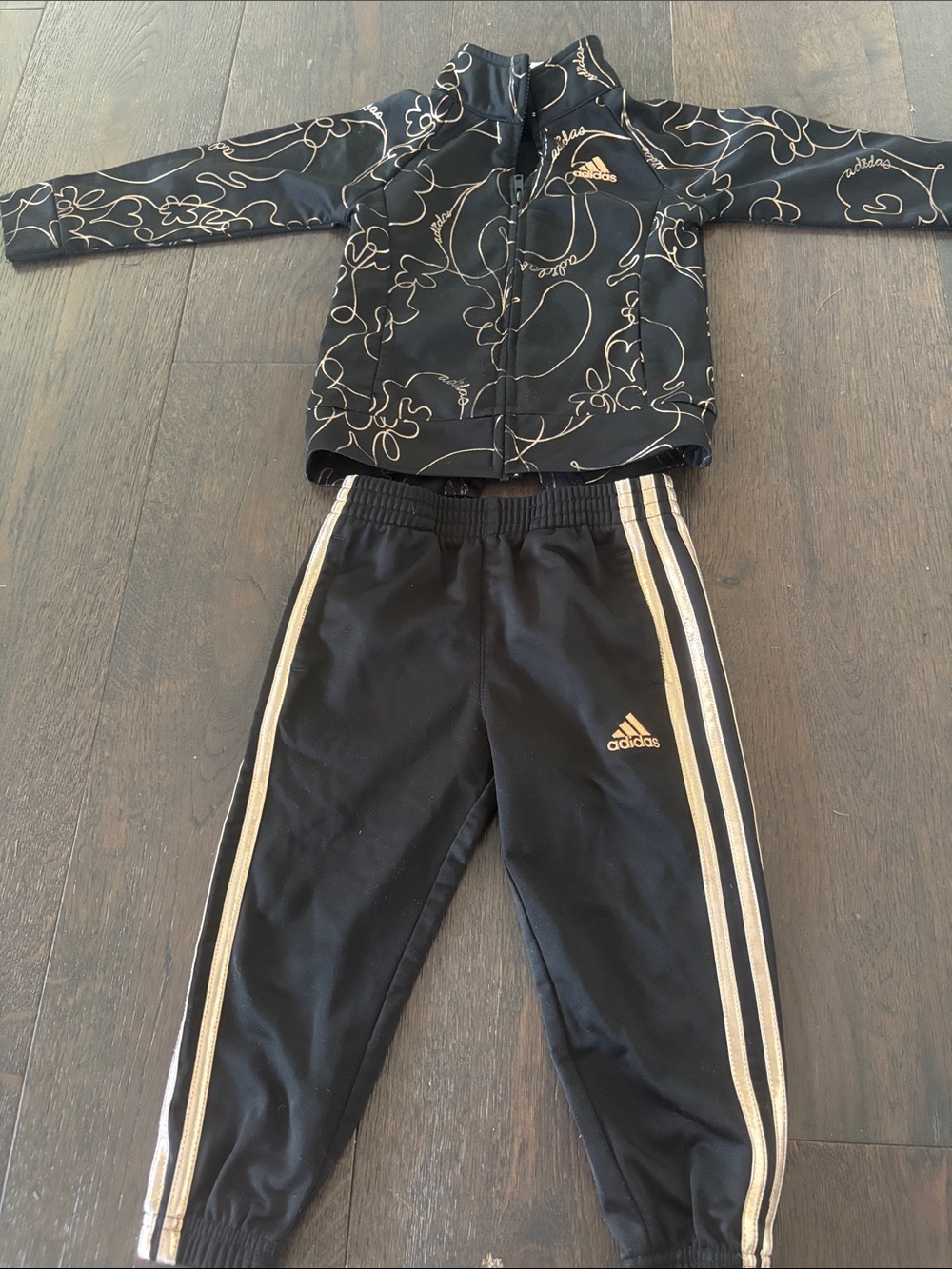 adidas Black and Gold Kids Matching Tracksuit Set